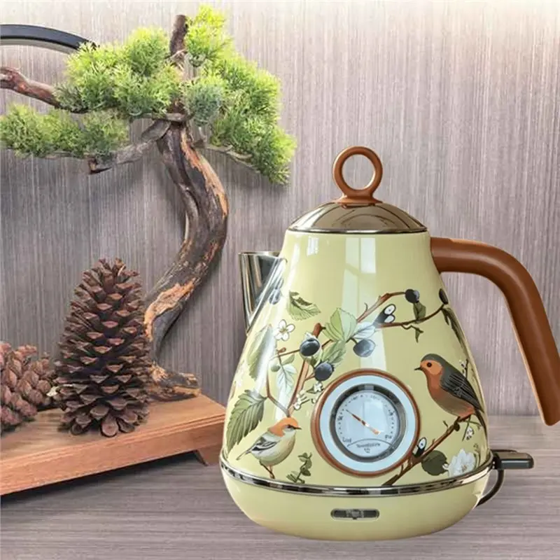 BAAO-Vintage Flowers And Birds Design 1.7L Retro Electric Kettle Temperature Controlled Water Boiler EU Plug For Quick Boiling