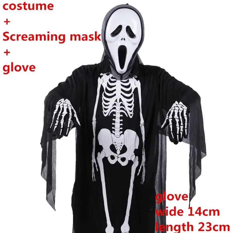 Costumes de cosplay de vampire d'Halloween pour hommes et femmes, modules de crâne, olympiques de batterie, masque effrayant, gants, manteau de fête de carnaval, SN88