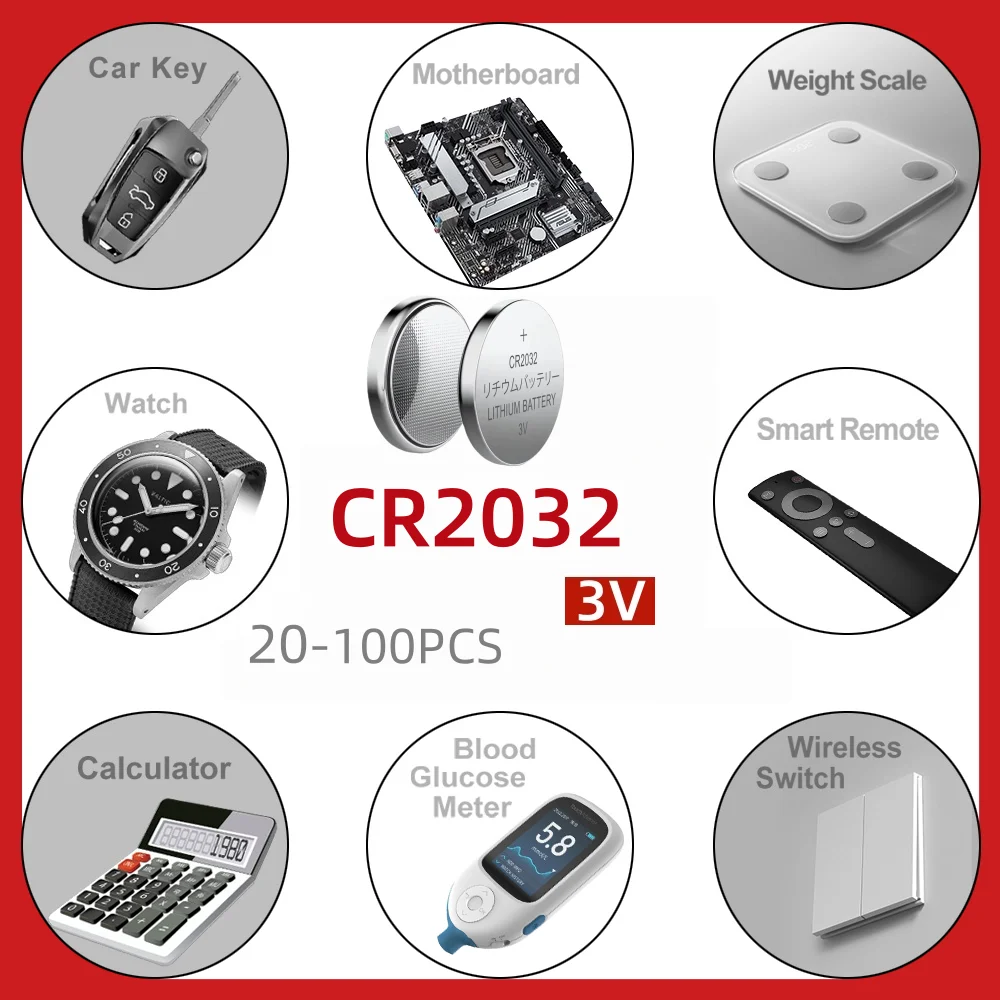 2032 Quick Delivery Lithium Button Coin Cell 2032 Battery Compatible with AirTag Key FOBs calculators Coin counters Watches etc