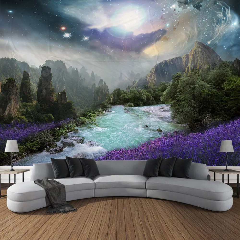 Moon planet starry sky scenery wall tapestry art decoration hanging cloth curtain bedroom living room home decoration