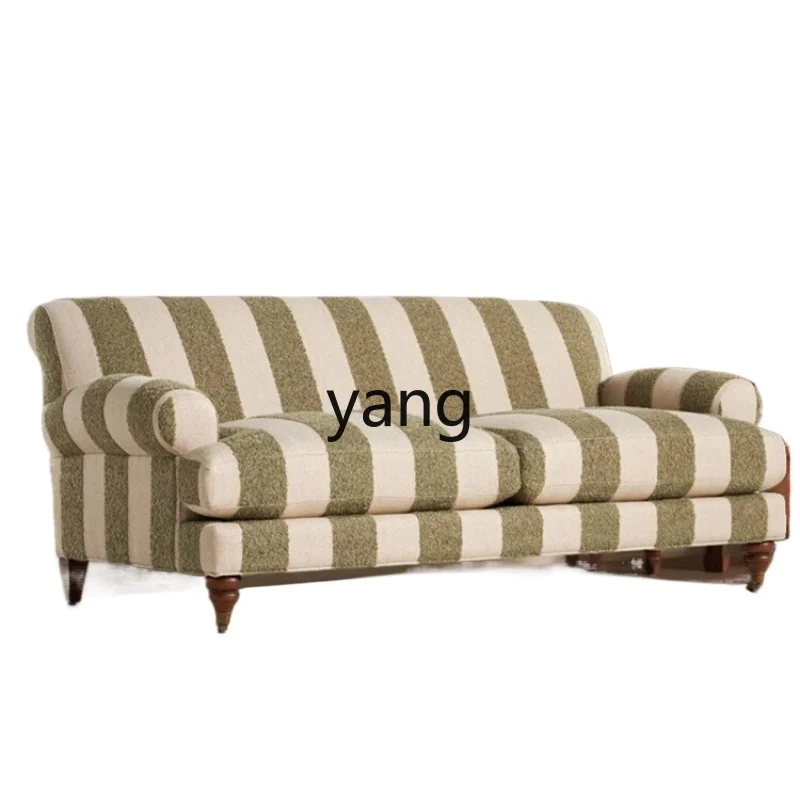 

ZJJ retro style fabric sofa small apartment living room straight row three striped sofa