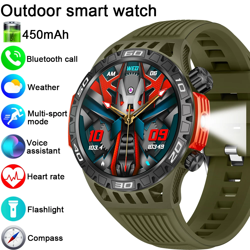 

Newest With flashlight Smart Watch Men Make Answer Calls Waterproof AI Voice 450mAh Battery Outdoor Fitness Tracker For HUAWEI