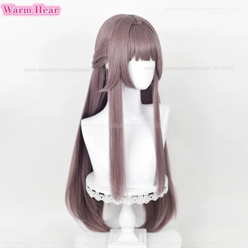 재고 있음 헤르타 합성 게임 HSR 88cm 롱 그레이 퍼플 코스프레 애니메이션 및 헤드웨어 내열 헤어 가발 + 가발 캡