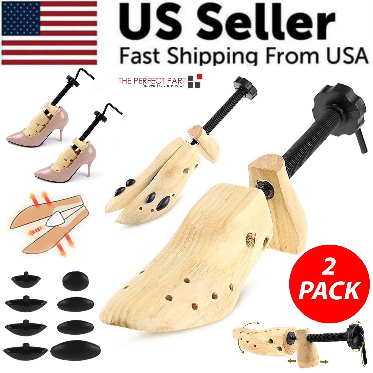 2-Way Wooden Adjustable Shoe Stretcher Expander Men Women Boot Size US 5-13 For Shoes Stretching Widening Pain Relief