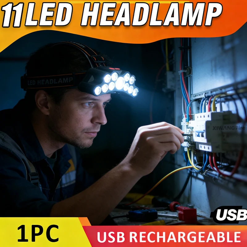 11 LED Headlamp Strong Light Head Lamp Rechargeable Headlight Built-in Battery Fishing Flashlight Outdoor Lantern