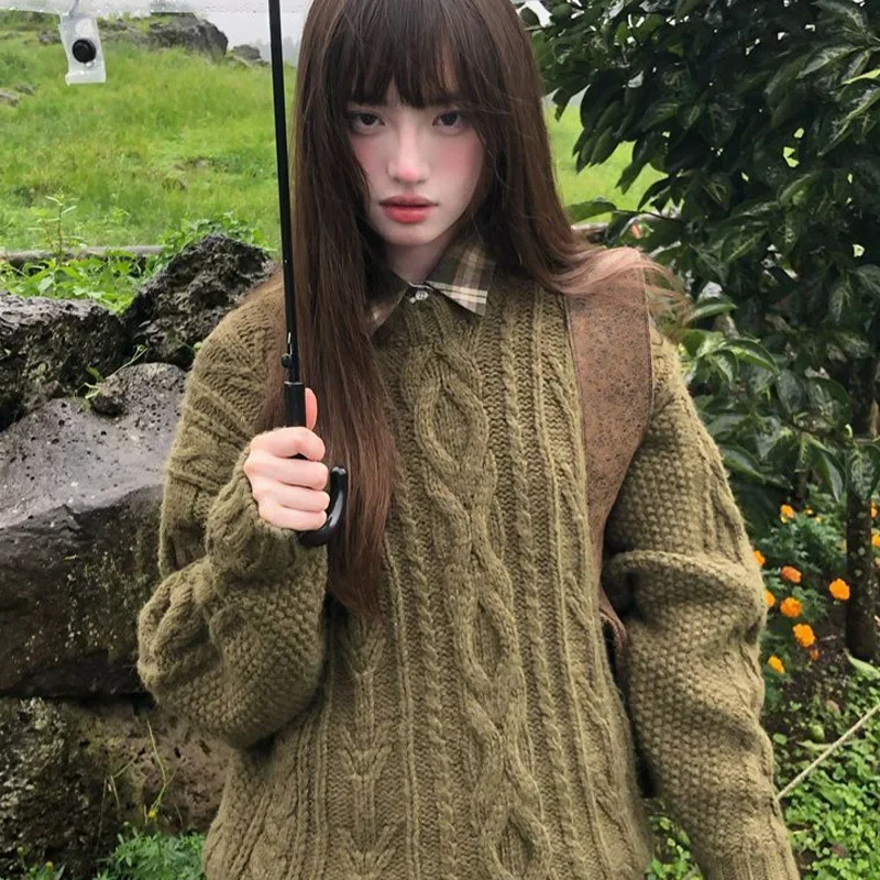 

Autumn/winter New Casual Retro High Quality Round Neck Knitted Sweater Fashionable Elegant Comfortable Long Sleeved Women's Top