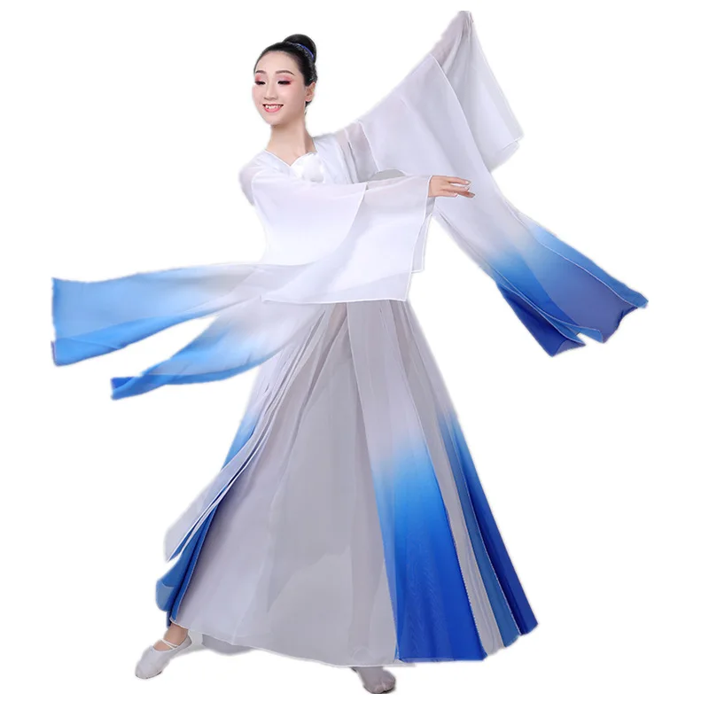 Robe de danse classique en mousseline de soie pour femmes, style chinois, fluide, fan folklorique, cerf-volant, parachute, robe de performance Yangko, dames, nouveau