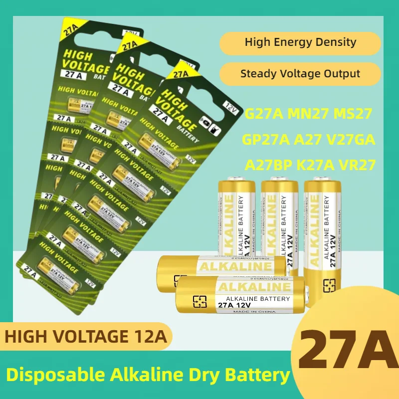 

5-50Pcs A27 12V Alkaline Battery (27A/G27A/MN27/MS27/GP27A/L828/VR27) for Doorbell Remote Control Toys Watches Calculators
