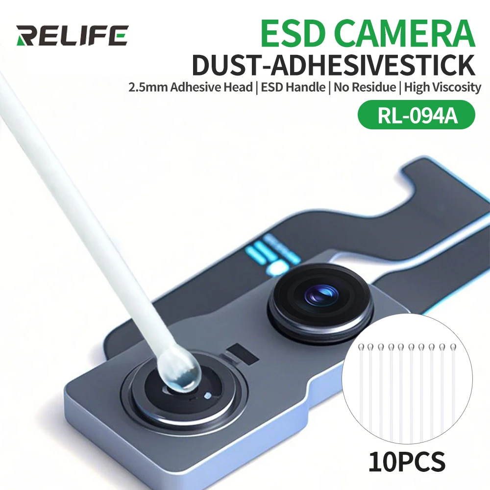 

RELIFE RL-094A ESD Camera Dust Stick 2.5mm 10PCS for Mobile Phone Repair Lens Motherboard Chip Cleaning and Dust Removal Tool
