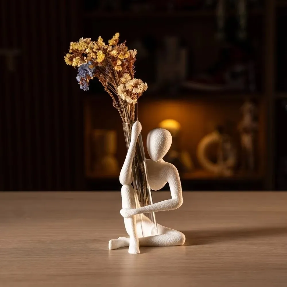 Creative 3D Printed Desktop Ornaments Modern Style Abstract Thinker Sculpture Home Decoration Flower Vase Art Collectible