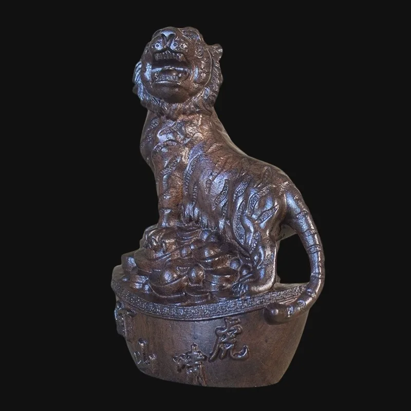 Hand-Carved Wood Roaring Tiger Statue - 2.4