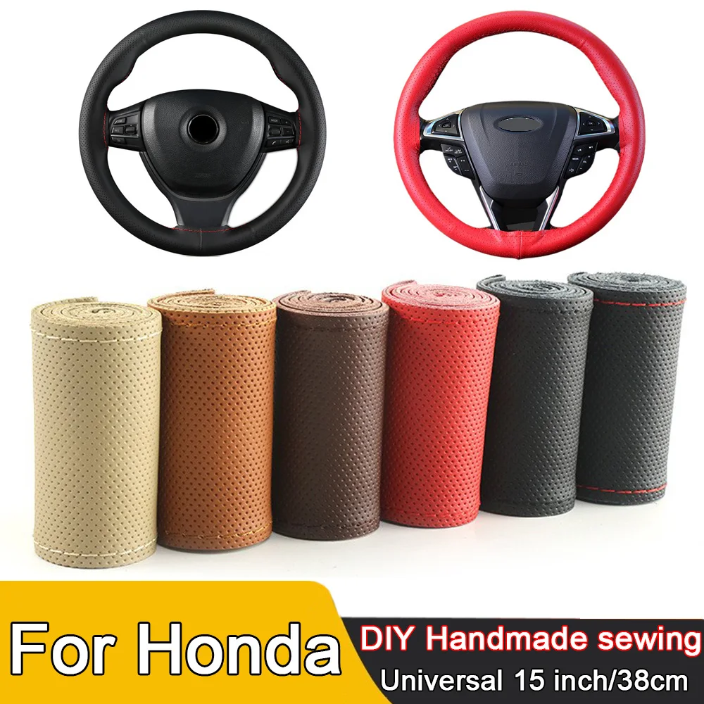 DIY Genuine Leather Car Steering Wheel Cover Soft Anti slip Braid Cover For Honda Civic Fit Accord CRV HRV Jazz Odyssey Breeze