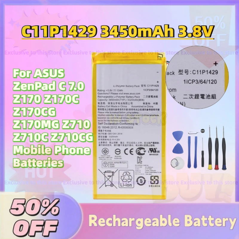 

Hot Sale C11P1429 3450mAh 3.8V Battery For ASUS ZenPad C 7.0 Z170 Z170C Z170CG Z170MG Z710 Z710C Z710CG Mobile Phone Batteries