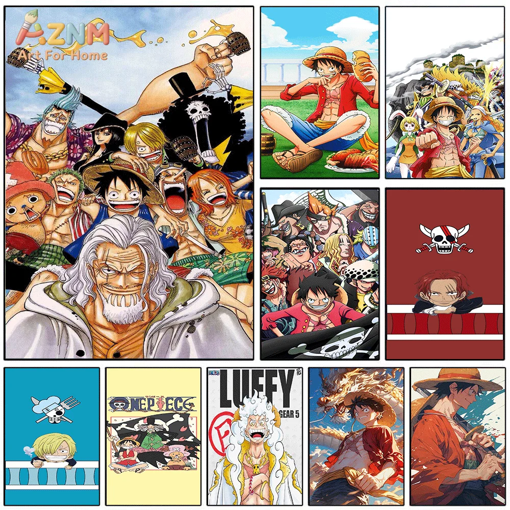 AZNM Unframed Canvas Print One Piece Luffy Crew Rayleigh Shanks Nika Anime Wall Art Manga Poster Home Decor
