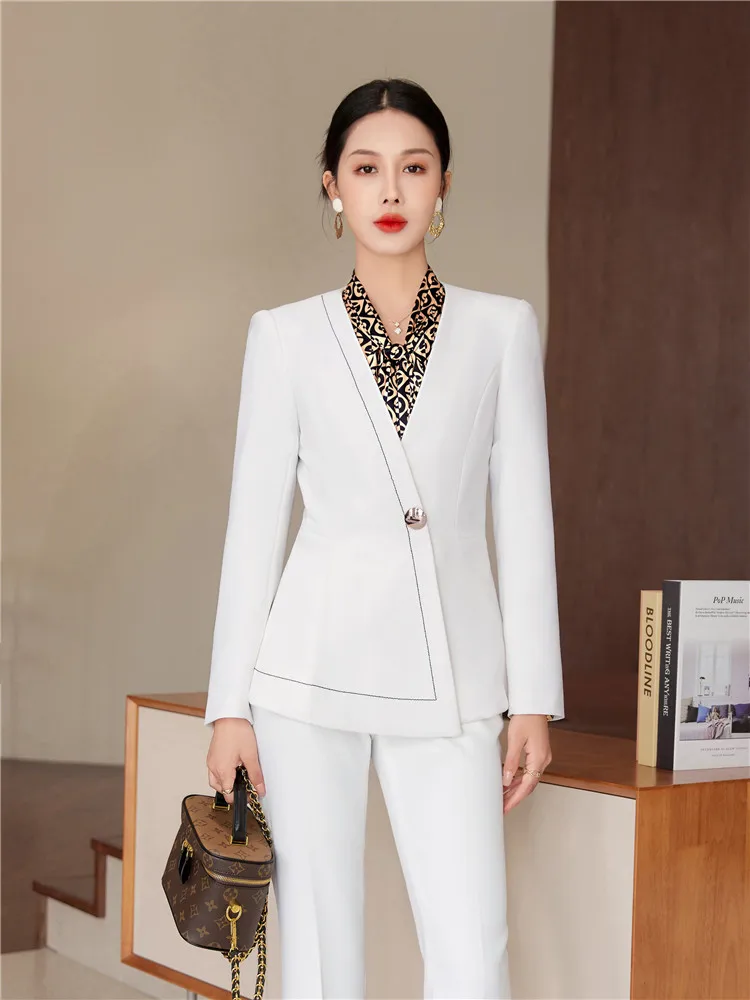 Women Pants Sets Blazer  And Trousers Two Pieces Business Suit Set Fashion White Red Black Women\'s Clothing Work Wear