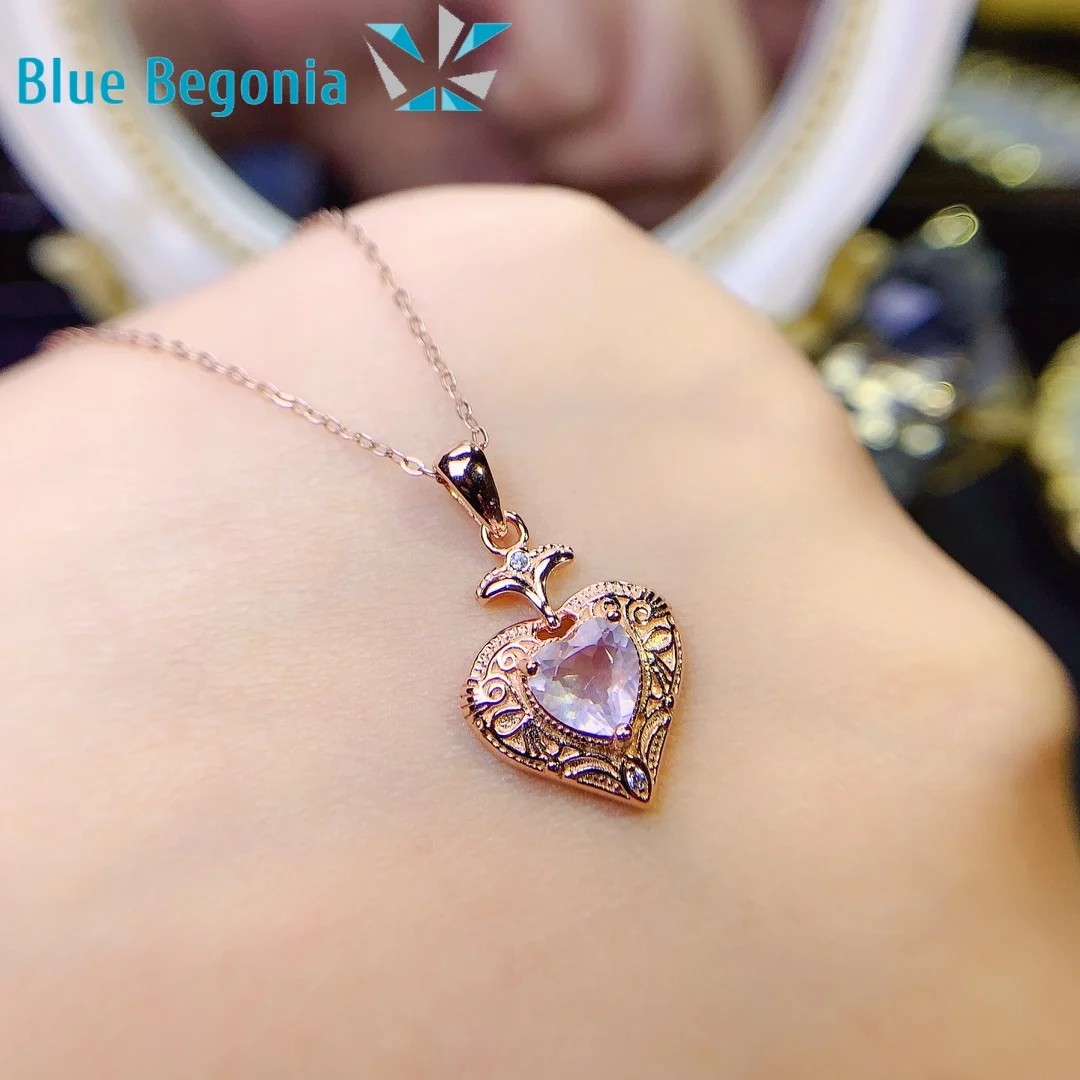 Natural Rose Quartz Pendant 925 Sterling Silver Pink Crystal Heart 6mm Gemstone Necklace for Women Gift Fine Jewellery