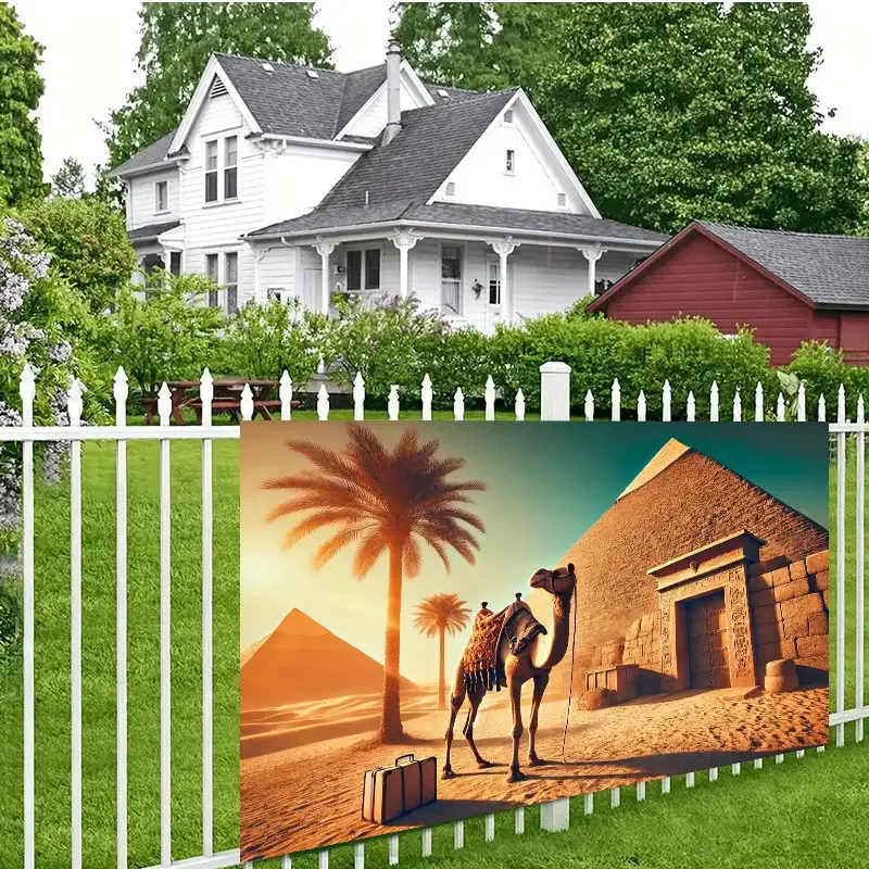 لافتة خلفية الهرم المصري والجمل - ديكور حائط مصر القديمة مع هرم عظيم من جيزا، مشهد صحراوي - بدون كهرباء