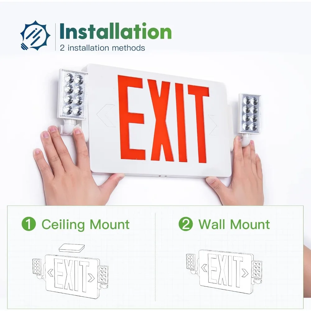 LED Exit Sign with Emergency Lights,Double Sided Adjustable LED Exit Lights with Battery BackuEasy to Install,AC 120/277V