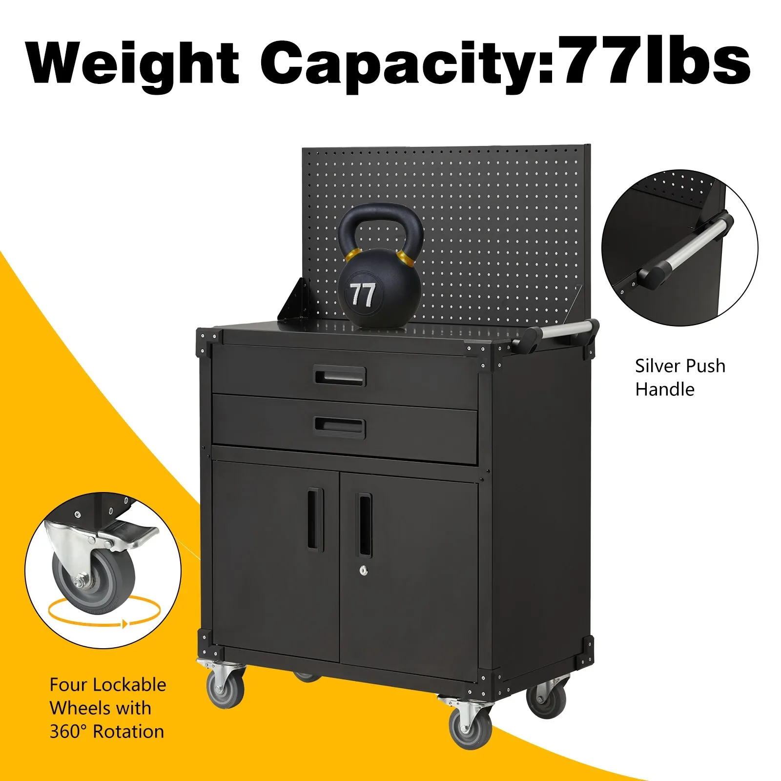 51.8" Mobile Workbench with Pegboard & Drawers