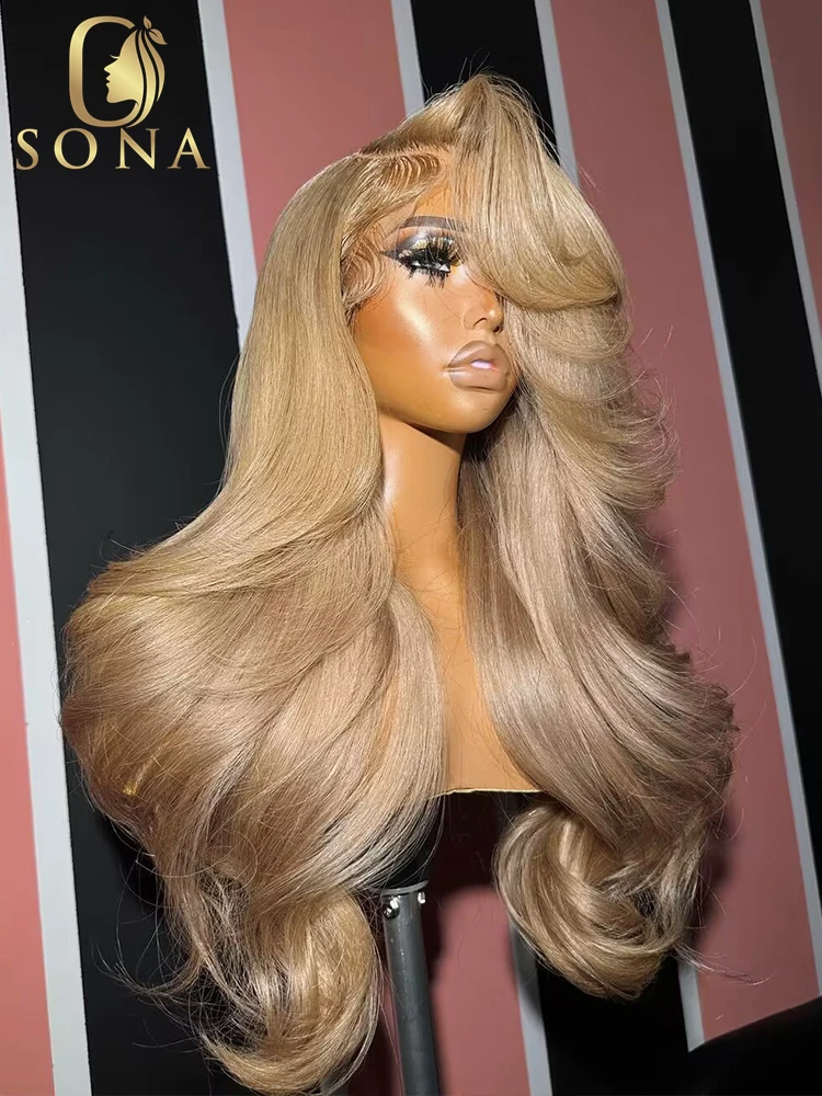 

27 медовые светлые кружевные передние человеческие волосы парики предварительно выщипанные 13x6 HD прозрачные кружевные передние al парики для женщин волнистые волосы 30 32 34 дюйма