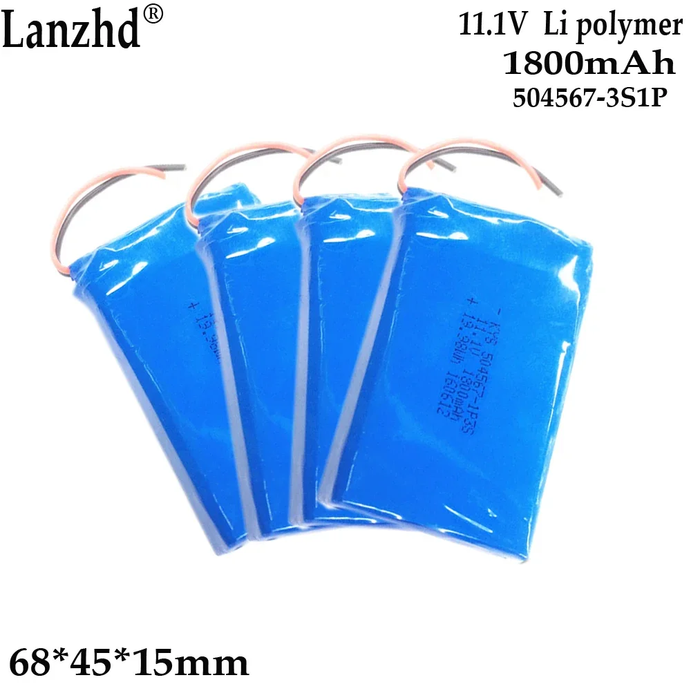 Batterie polymère li 11.1V, pour équipement de sécurité, appareil médical, lampe murale, thérapie, équipement de sécurité 504567 -3S 1800mAh