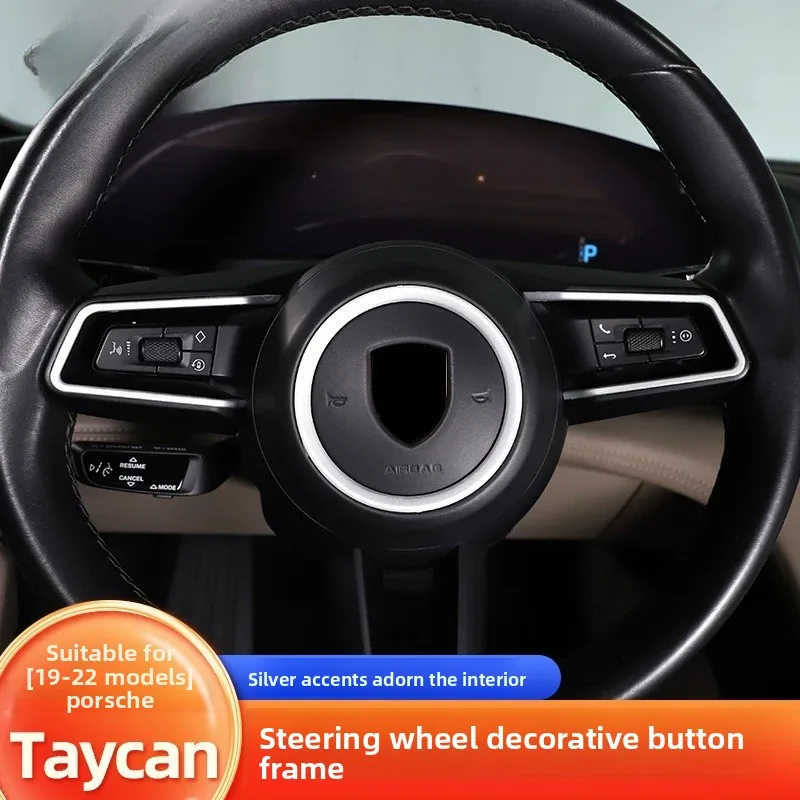 For 19-22 Porsche Taycan Center Console Steering Wheel Logo Decoration Trim Sticker Metal Accessories