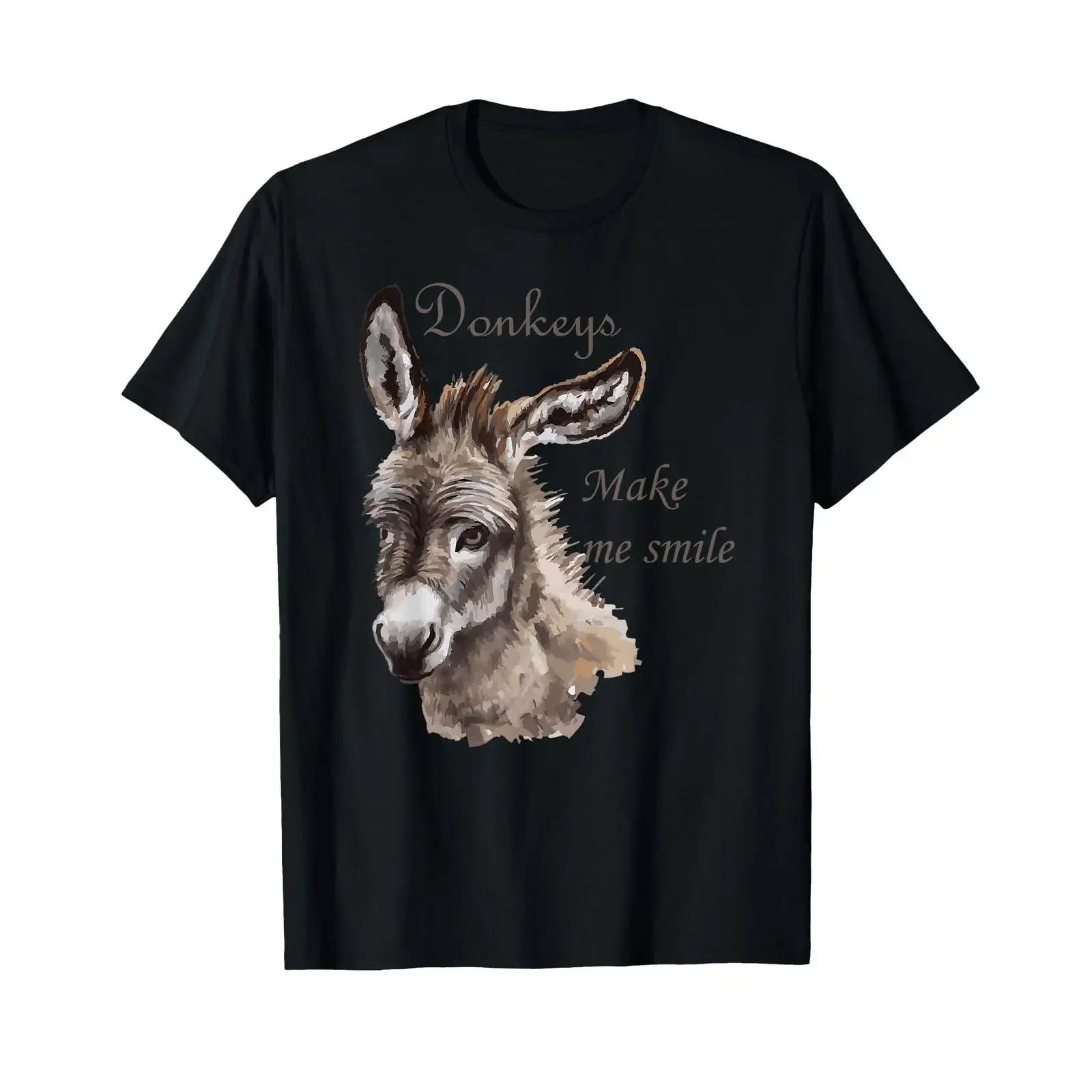 Donkeys Make Me Smile Cute Miniature DonkeyTail Lovers T Shirt vintage Washed fashion streetwear Versatile Stretched Soft