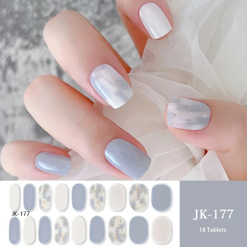 16/18/20Tips Semi-Cured Gel Nail Patch Slider Adhesive Full Long Lasting Gel Nail Sticker UV Lamp Needed Nail Art Decorations