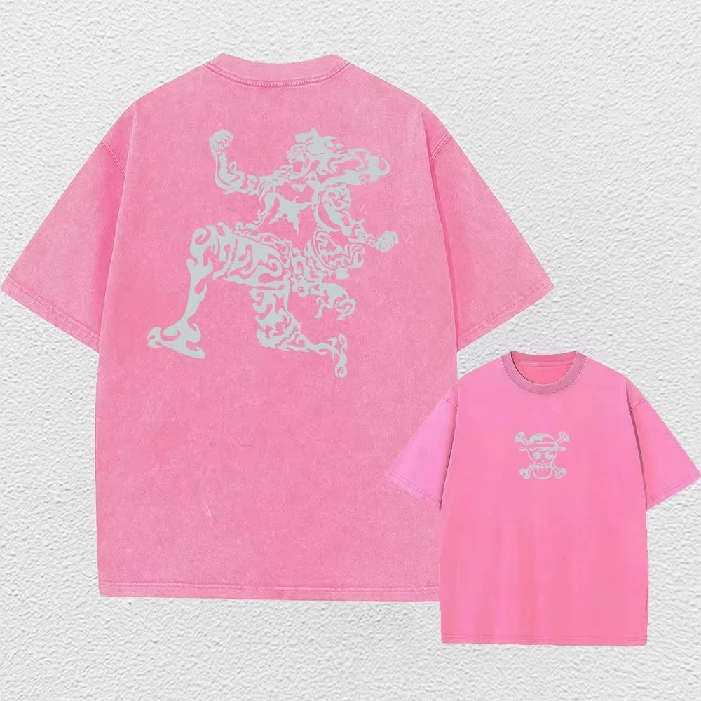 원피스 애니메이션 프린트 워싱 티셔츠 남성 힙합 스트릿웨어 오버사이즈 여성 반팔 그래픽 티셔츠 여름 하라주쿠 캐주얼 탑