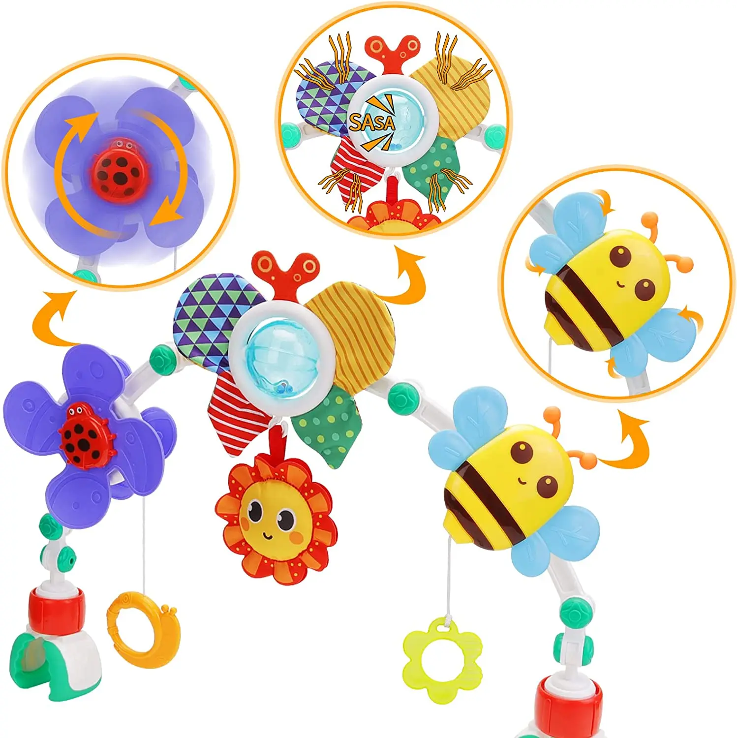 Wiszący dzwonek do wózka dziecięcego klips do łóżka siedzisko bezpieczeństwa ręczny dzwonek wisiorek kolorowe wielofunkcyjne miękkie zabawki wózek mobilny 0-12 prezent