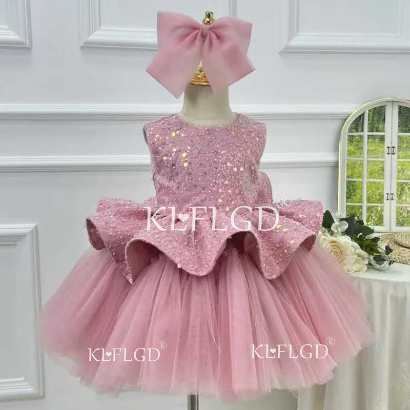 Light luxury elegant girls' beauty pageant dress, baby girl's week birthday celebration party dress, sequined chiffon butterfly