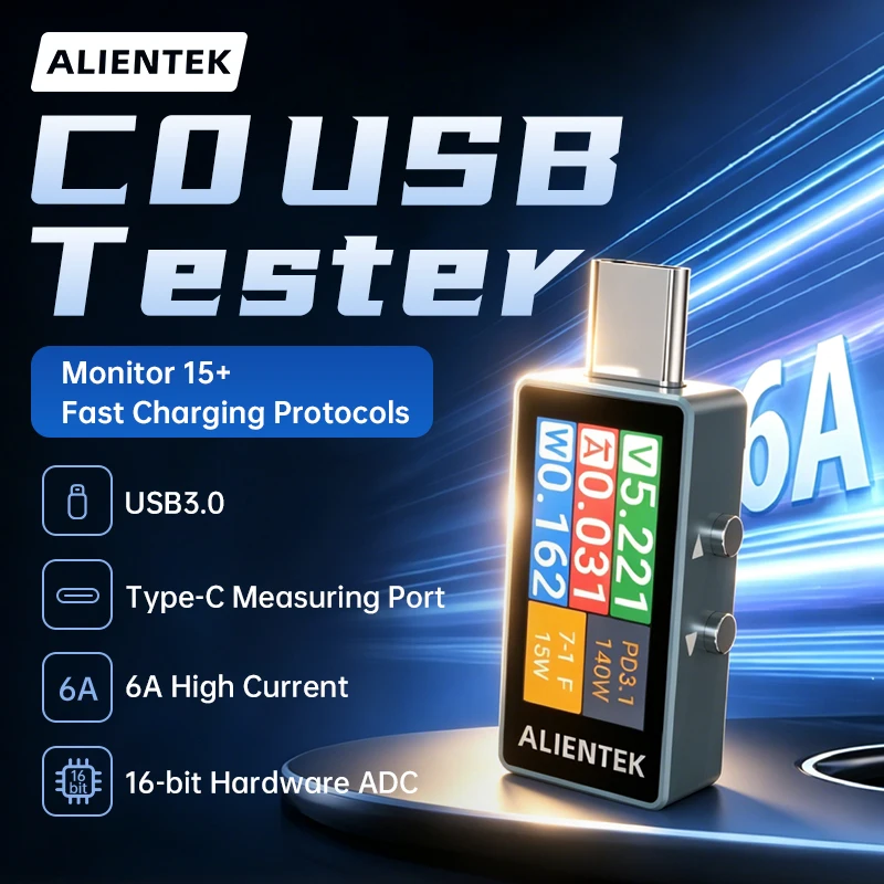 ALIENTEK C0 Testeur USB Analyseur de Protocole de Charge Rapide PD3.2 QC4.0 Compteur de Puissance Voltmètre Ampèremètre ADC 16 bits 216W pour Ordinateur Portable et Téléphone