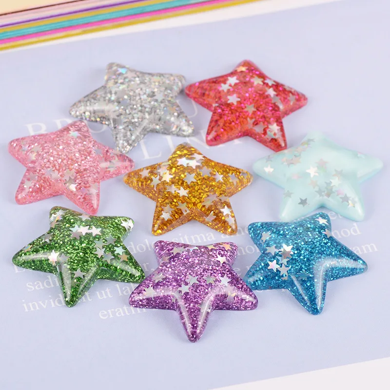 10pcs 32mm Glitter Resin Five-pointed Star Cabochons Flatbacks Scrapbook Embellishments Cell Phone Parts Deco Diy Accessories