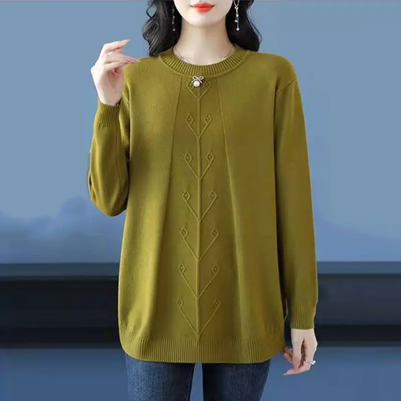 

Нижняя рубашка, женский свитер, осень-зима 2026, новое пальто, пуловер с круглым вырезом, вязаная свободная куртка для мам среднего возраста, длинный топ