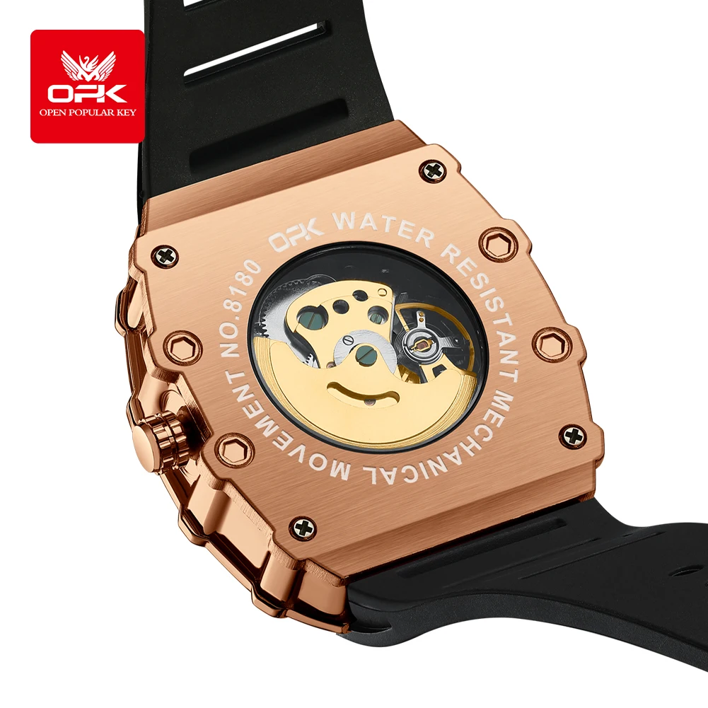 OPK wine barrel type tape three needle luminous waterproof men's watch mechanical watch 8180