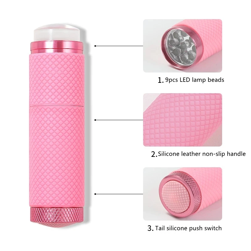 1 Pc Mini Phototherapie Nail art UV Drücken Licht UV Lampe Mit Gelee Silikon Stamper Für Nagel Trockner Protable Lampe Taschenlampe – Detail 3