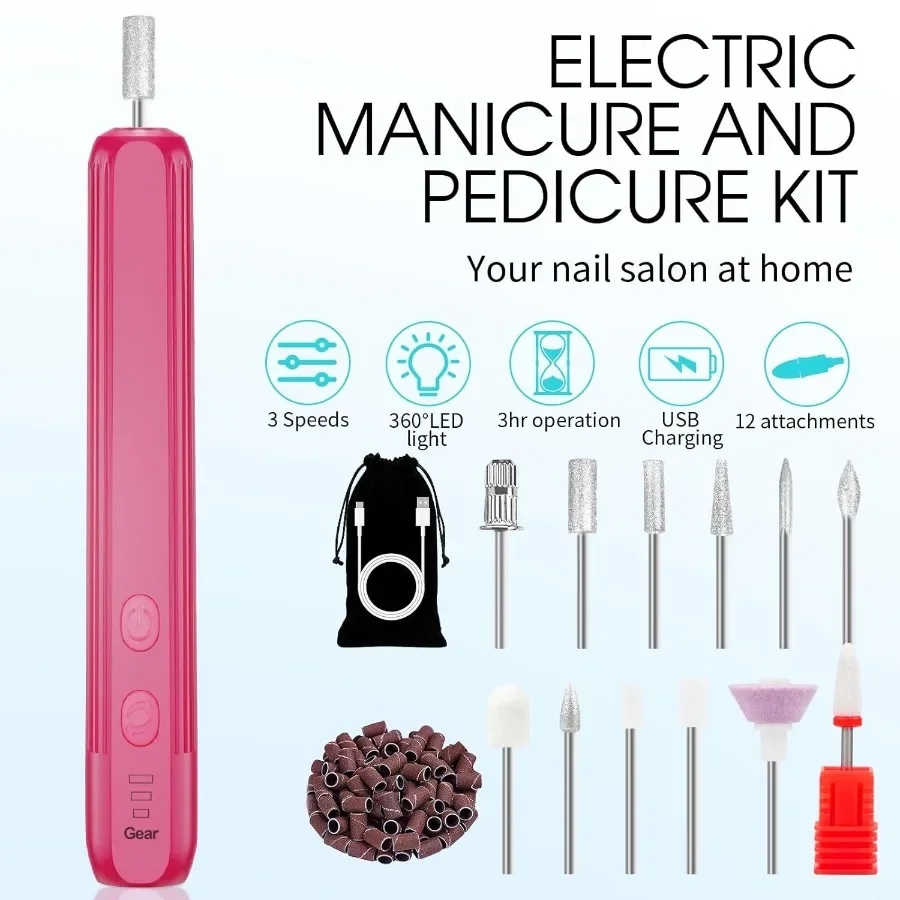 Kit de manicura y pedicura profesional con taladro eléctrico recargable de 360 luces para el cuidado de manos y pies Nai eléctrico inalámbrico