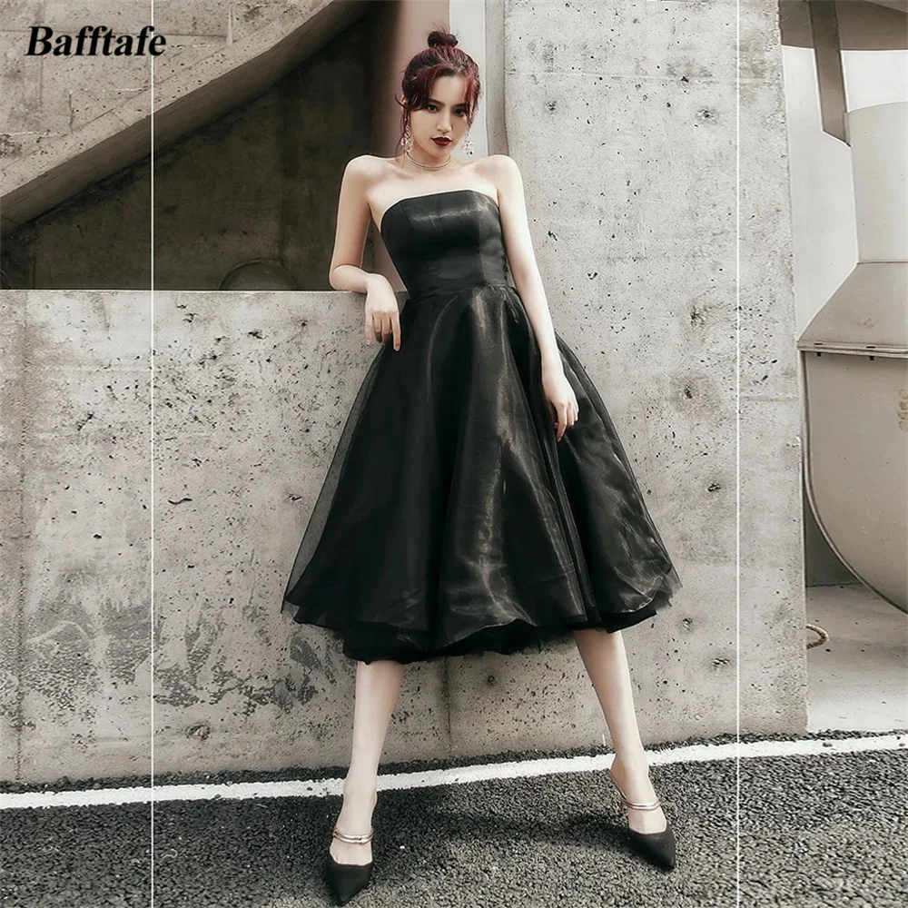 

Bafftafe Black A Line Short Prom Dresses Organza Tulle Customized Homecoming Party Gowns Tea-Length Formal Birthday Dress 2025