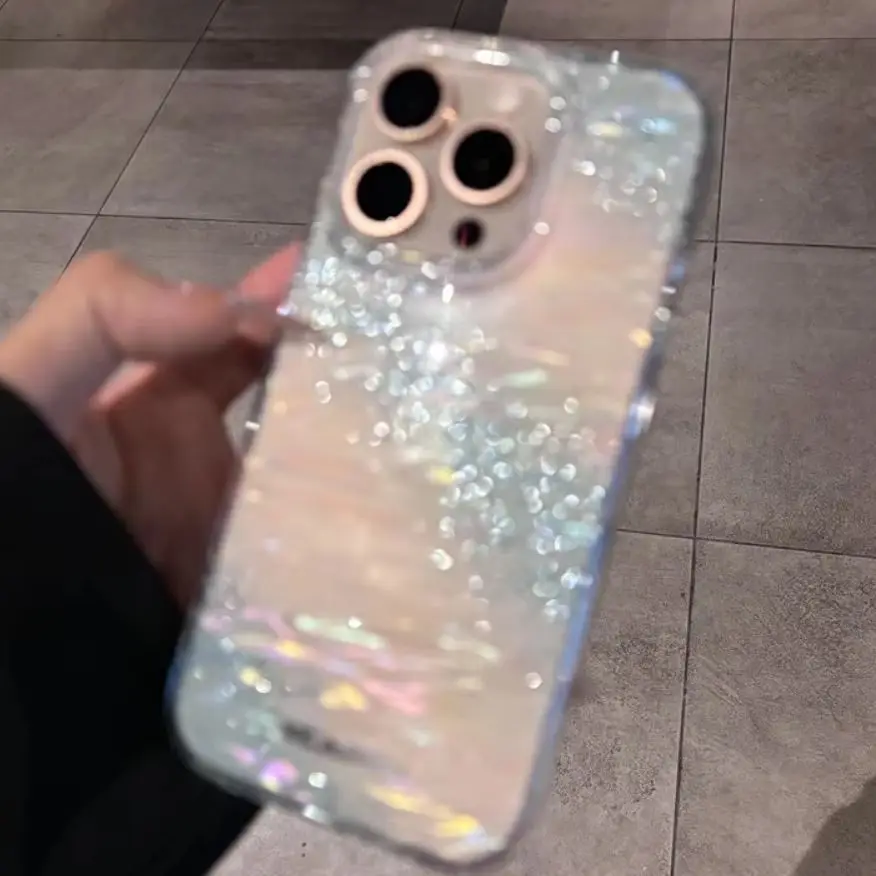 Luxuriöse Glitzer-Laser-transparente Handyhülle für iPhone 17, Air 17 Pro 13, 14, 15, 16 Pro Max, stoßfeste, klare Stoßstangen-Rückseite