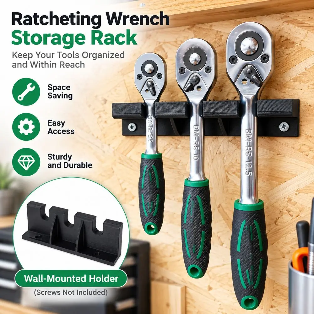 Black Ratchet Wrench Holder Multiple Slots Wall Mounted Ratchet Wrench Storage Rack Space Saving Screws Not Included