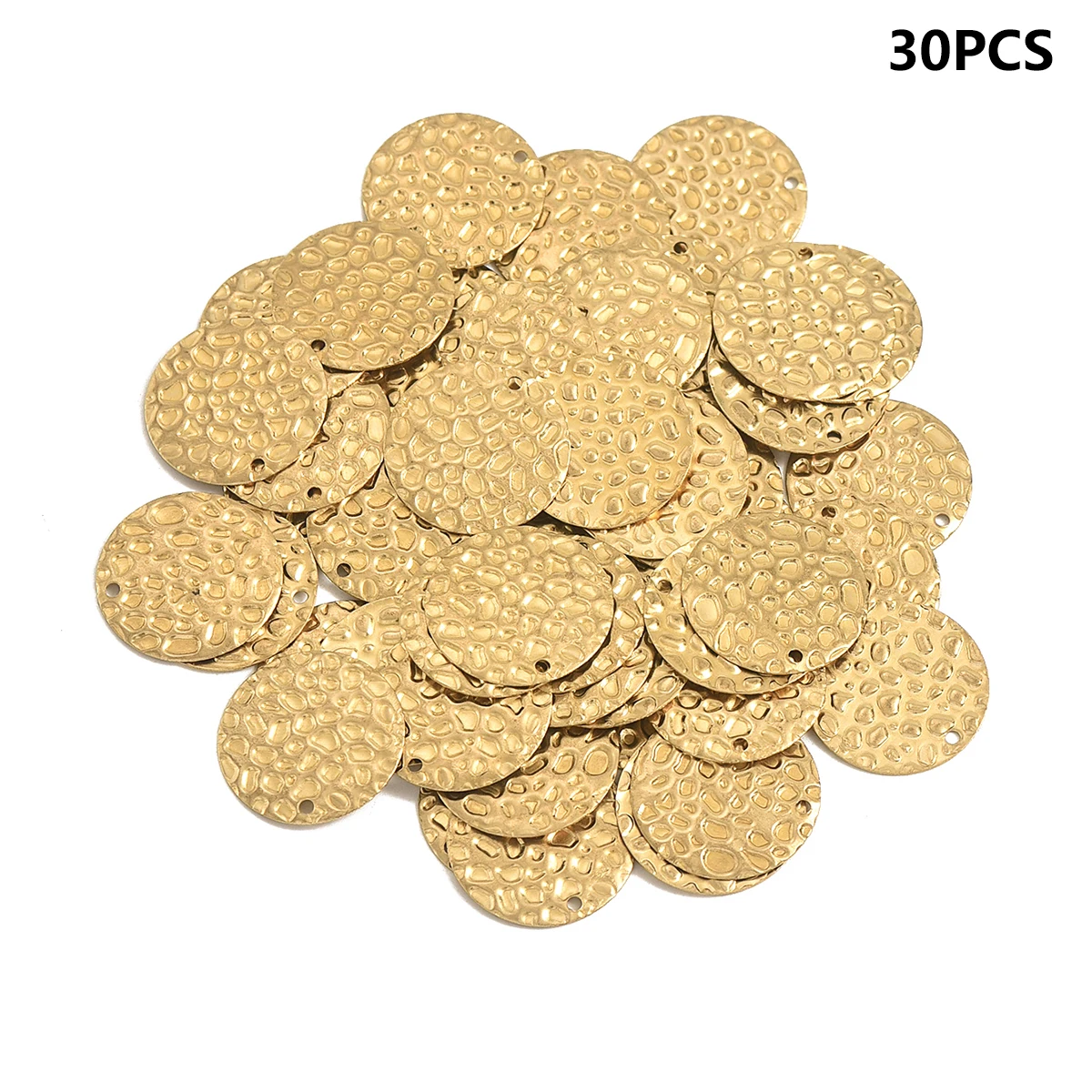 30pcs Brass Single Hole Double-Sided Embossed Circular Pendant