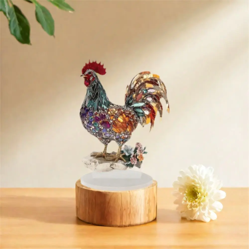 

Acrylic Rooster Ornament 2D Flat Creative Animal Statue Ornament Colorful Exquisite Miniatures Figurine Sculpture Gift