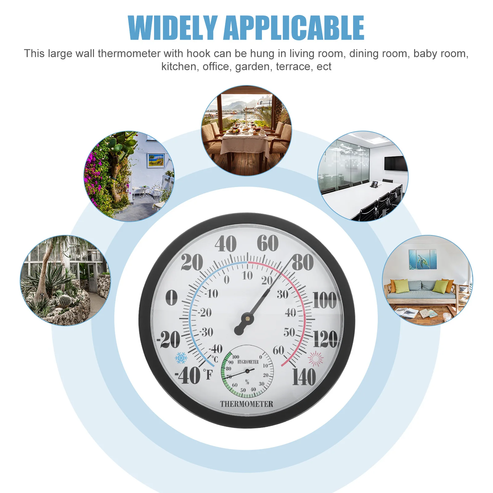 

2-In-1 Wall Thermometer Hygrometer For Indoor Outdoor Use Black Numbers Easy Reading Temperature Gauge Waterproof Home Garden