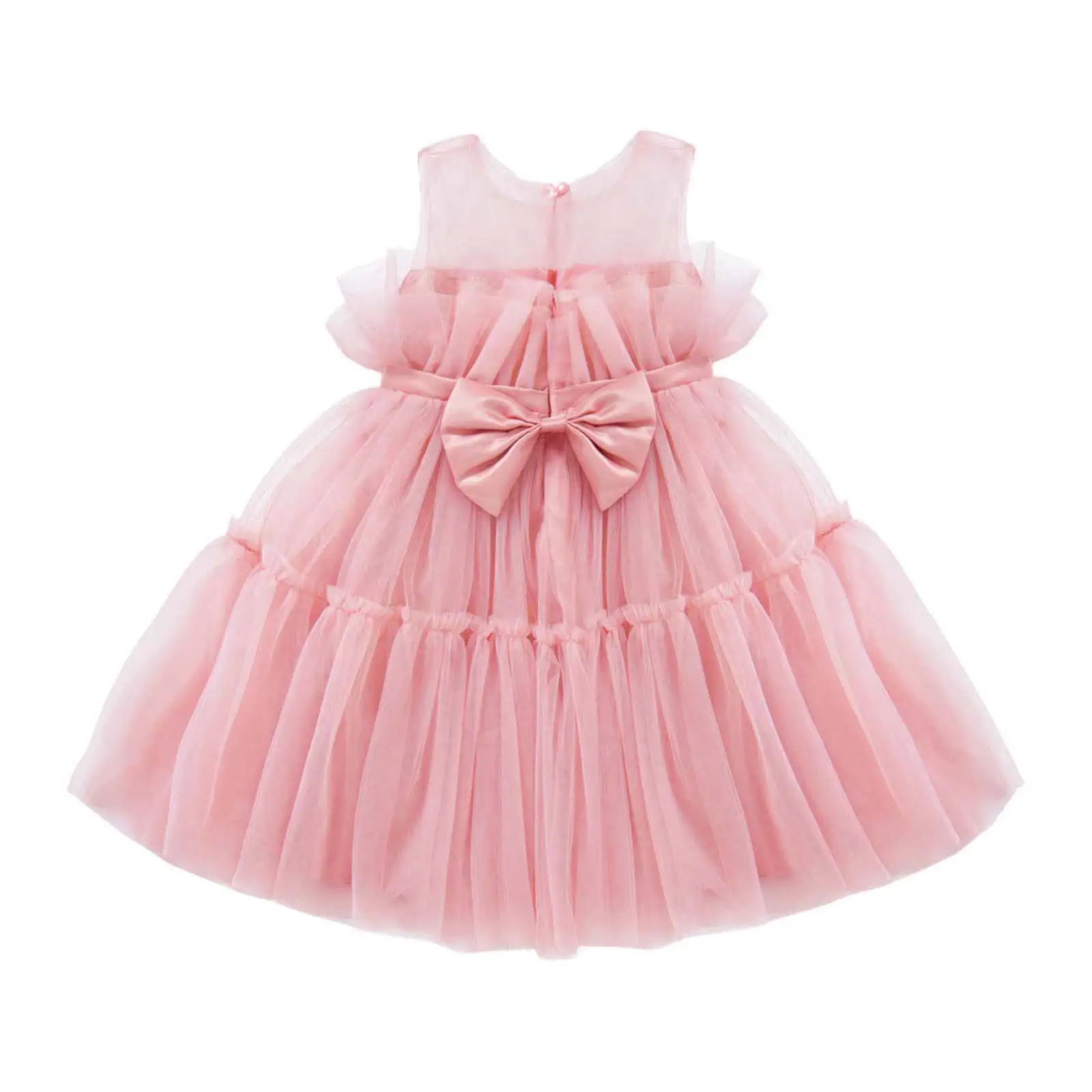 Baby Girls Fluffy Bow knot Dress Toddler Princess Birthday Party Dress Tulle Ball Gown Flower Girl Ruffle Puffy Party Vestidos