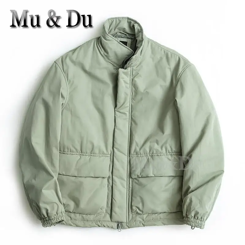 Mu&Du 2024 Winter Men Simple Solid Stand Collar Zip Pocket Parka Coats Male Casual Loose Warm Padded Outwear Quilted Jacket Chic