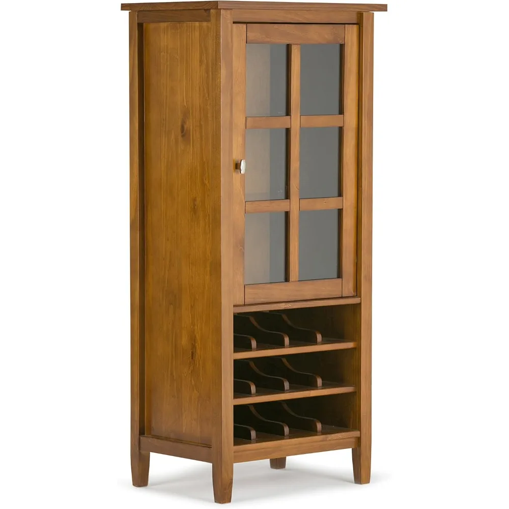 

Warm Shaker SOLID WOOD 23 Inch Wide Transitional High Storage Wine Rack Cabinet in Light Golden Brown, For the Living Room