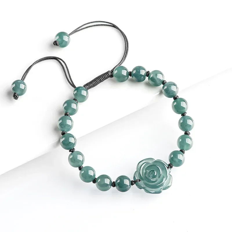 

Burmese Jadeite Rose Bracelet Luxury Gifts Bangle Talismans Fashion Jewelry Natural Real Jade Stone Designer Blue Flower Women