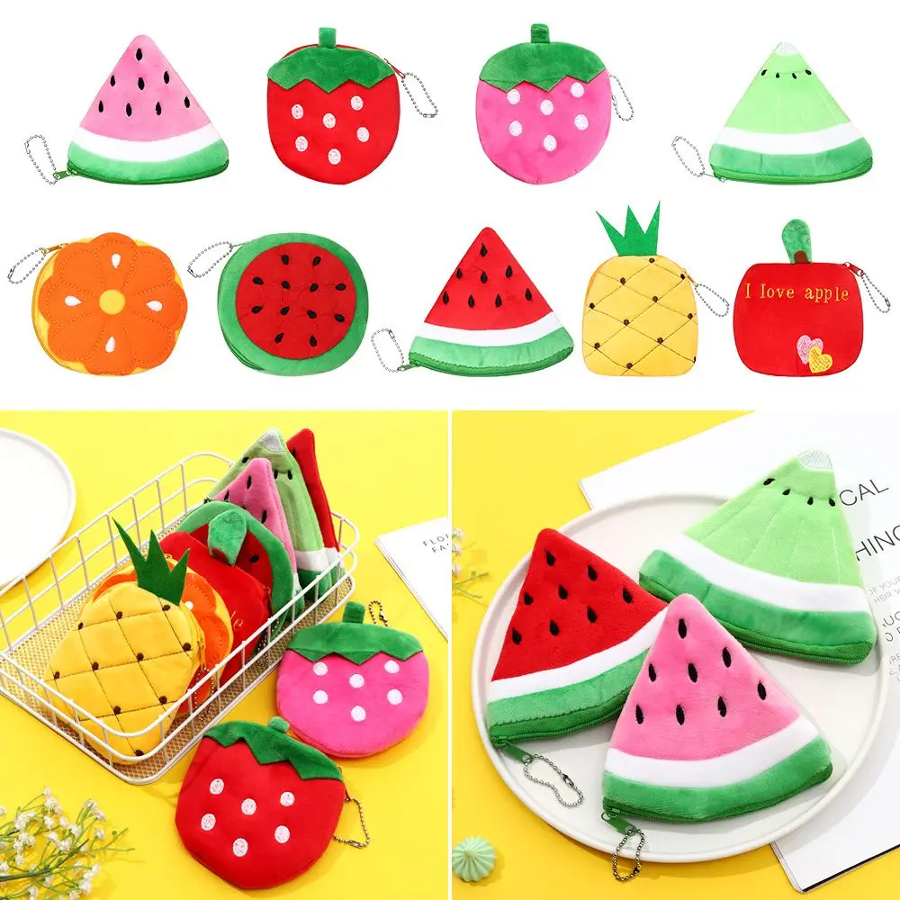 

Soft Plush Watermelon Orange Fruit Women Coin Purse Mini Cute Oval Zipper Children Girl Coin Wallet Earphone Storage Bags