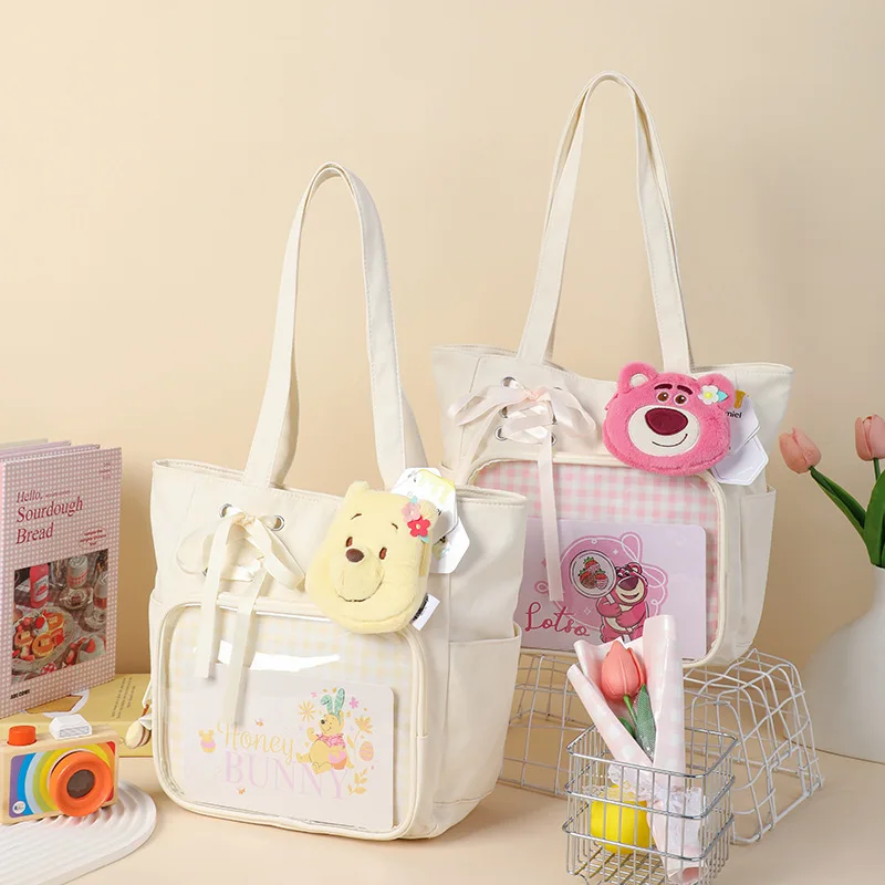 

Authentic Disney Licensed 29cm Canvas Shoulder Bag Soft Plush Charm Tote Bag Daily Handbag For Winnie Lotso Collection