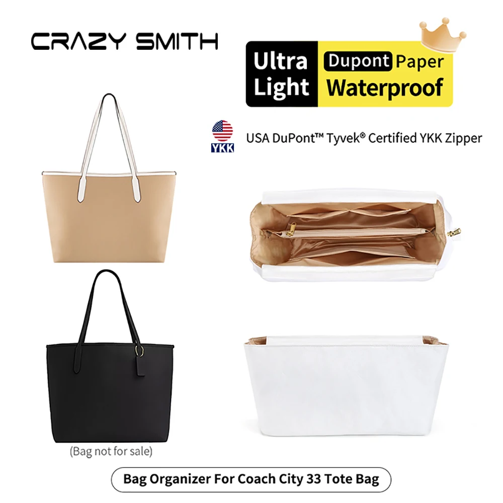 CRAZYSMITH Inner Bags Bag Insert For Coach City 33 Tote Insert Bag Makeup Handbag Organizer Purse Portable Zipper Cosmetic Bags